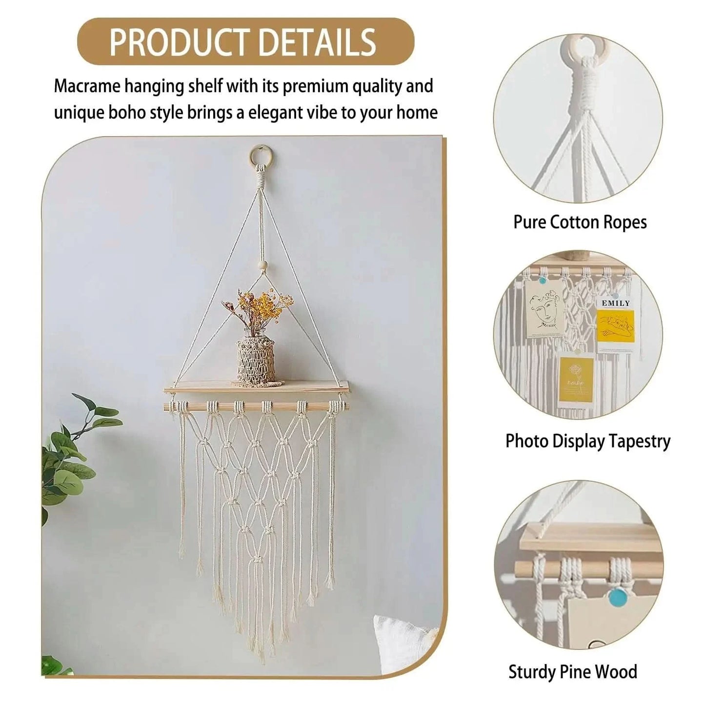 Macrame Wall Hanging Shelf